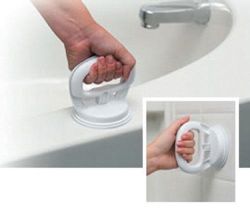 Bath& Shower Chair/Accessories Portable balance assist for shower or tub! * Easy to remove or relocate * Suction cup design attaches easily to tub rail or shower wall * Can be used horizontally or vertically * To be used only as a balancing assist, not for body weight leverage * No Tools Required *