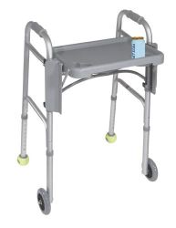 Walker - Accessories Easily transport meals, snacks, paperwork from room to room * Fits all standard size walkers * Strong, sturdy construction * Double recessed cup wells prevent spills * Does not interfere with walker hand grips * Size: 16