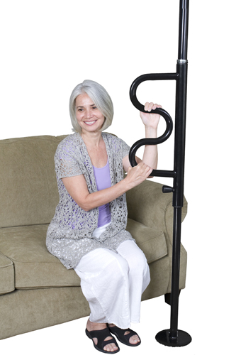 Identification Jewel Curve Security Pole -Black * 2 Products in 1: Floor to ceiling pole with pivoting Curve Grab Bar that locks in place every 45 degree * Portable: Main pole easily separates into two 53