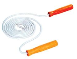 Jump Ropes 8-1/2' Heavy-duty, tightly-woven Duralon rope * Features a speedy, smooth swivel action and polished wood handles *