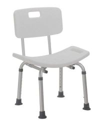 Bath& Shower Chair/Accessories * Blow molded bench provides comfort and strength * Drainage holes in seat and back reduce slipping * Aluminum frame is lightweight, durable and corrosion proof * Seat height: 14