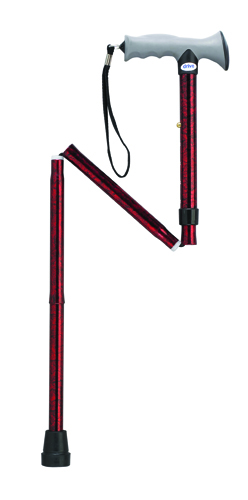 Canes - Folding Red Crackle * Cane folds into 4 convenient parts for easy storage * Handle height adjusts in 1
