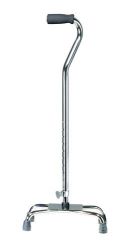 Canes - Quad Chrome * Small base soft foam grip * 4 point base, combined with offset handle provide additional stability and support * Easy-to-use, one-button height adjustment with locking bolt, allows quick, safe fitting * Height adjustment 29.5