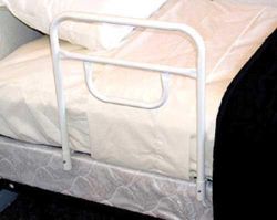 Bed Rails & Fall Protectors Single Rail * Prevents rolling out of bed while providing safety and
security for the user * Both models adjust up and down * Security rails are made out of tubular steel and are powder coated in white * Also available for home style adjustable beds (Craftmatic Beds) * Rail Length - 18