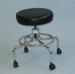 Stools - Examination WITHOUT BACK * With Foot Ring * A chrome stool that features a smoothly threading stem and an all welded * 3
