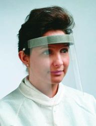 Shields, Face Protec Disposable, lightweight face shields offer complete facial coverage that protects the eyes, nose and mouth from aerosols, sprays and splatters * Full face shield covers below the chin * With a snug fitting, soft elastic band and a foam forehead band, the shield offers the ultimate in comfort * Approximately 8