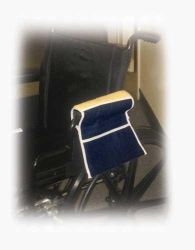 Wheelchair - Accesso Attaches easily with hook and loop fasterner over wheel chair arms * Comfort plus convenient storage * Blue denim with fleece-covered armrests * Sold in pairs