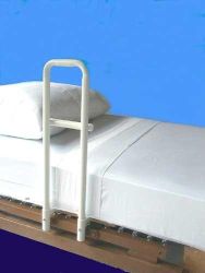 Bed Rails & Fall Protectors Restraint-free environment * Improves patient?s ability to get in and out of bed independently * Minimizes the chance of injury to both patient and caregiver * Handles move up and down with the head of the bed * Less staff time spent at bedside * Allows for full use of hospital rails * Mounts on either side of the bed * Quick installation (no tools necessary) * 250 lb. weight capacity 32x13x4 * For use with a spring style bed (will not work with pan style bed) * Bolts directly to the frame of the bed *