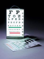 Eye Charts/Illuminat Cabinet includes: 1 - #4171 Snellen Eye Chart 20 Ft., 1 - #4173 Illiterate Chart 20 Ft. and 1 - #4175 Illiterate Chart 10 Ft. * Metal cabinet with baked enamel finish * Carry handle for portability * Can be wall mounted * 110-120V AC * UL Listed (Canada/USA) * 7? power cord * Color: Ivory * Dimensions: 14