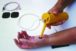 Muscle Stimulators * Operates on 9 volt battery
* Effective, easy-to-use, electronic muscle/neuromuscular stimulators
* Easy one hand operation including current adjustment, active probe positioning, and on/off control
* Two year warranty on materials and workmanship
* Weight: 5 ounces
* Ideal for facial and smaller peripheral muscles
