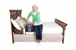 Bed Rails & Fall Protectors Full-Size Cushion Handle - Allows for easy transfer in and out of bed * Lightweight and Strong - Made of Aircraft-Grade hardened anodized aluminum, weighs less than 2 lbs, supports 300 lbs * Collapsible - Fits in small spaces, even carry-on suitcases * Portable - Take it anywhere with stylish travel tote * 4-Pocket Organizer - Provides storage space for handy items * No-Slip Grips & Safety Strap - Secures rail in-between mattress and bed frame * Universal Height - Accommodates any home or hospital bed * Snap Together Assembly - Installs in seconds with no tools required *