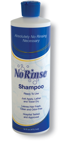 Rinse Free Soap & Shampoo 16 oz bottle * Completely cleans hair without water * No need to remove patient from bed * Eliminates odors * No rinsing required * Reduces labor cost * Easy to use: Apply until hair is completely wet, massage to lather, and thoroughly dry *