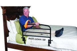 Bed Rails & Fall Protectors Without Pouch * Bed rail prevents rolling or falling out of bed, providing safety and security for user * Rail folds down to side of bed to allow user to get out of bed or provide space for making bed * Can be placed on either side of the bed * Dual Safety strap secures bed rail to bed frame * Attaches to any home or hospital bed with included safety strap * Weight capacity is 300 lbs * Installs in minutes with 4 bolts and Allen wrench (Included) 30