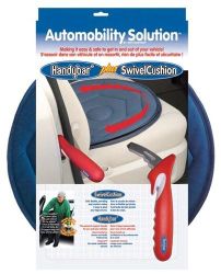 Stand Up Assists Includes a Handybar plus a SwivelCushion * Handybar features: New striker insert fits in 99.5% of all cars, vans, and light trucks * Self locking locator fits in space where car door latches * Soft, non-slip handle * Strong, forged steel constuction * No installation necessary - easy to use * Features built-in seat belt cutter and side window breaker * SwivelCushion features: Allows individual to turn up to 360o * Makes getting on or off a seat or chair easy and comfortable - Car seats too! * Durable and stable