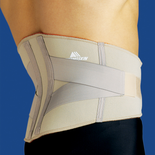 Back Supports & Braces Provides pain relief and compression for muscle injuries, lower back dysfunctions, injuries to the lumbar discs & the sacroiliac joint * Two internal stays provide additional support. Adjustable elastic straps provide compression variation * Thermoskin Support Technology: *The application of prolonged heat to the affected area is a simple and rapid form of treatment * Only Thermoskin has been clinically tested to increase skin temperature and subcutaneous (below the skin) temperature by up to 3?F * Provides light but firm compression to counteract tissue swelling * Provides temporary relief from pain/soreness associated with injuries, Arthritis and RSI (Repetitive Stress Injuries) * For Prevention, Treatment and Rehabilitation: * Prevention - Thermoskin may be worn prior, during and after activities to help prevent soft tissue injuries * Treatment - Thermoskin is a valuable complement to present methods of treatment * Worn almost anywhere and anytime, it works continuously to treat soft tissue injuries * Rehabilitation - Thermoskin is an important component in injury rehabilitation * Wearing Thermoskin allows soft tissue to become fully extensible and more responsive to therapy and exercise following surgery, layoff and overuse injury * Only Thermoskin Thermal Supports contain the exclusive Trioxon? lining. This is the secret to Thermoskin's comfort and effectiveness. Trioxon's advantages include: Captures your natural body heat for therapy and pain relief * Allows your skin to ventilate and remain comfortably dry * Corkscrew shaped fibers lift perspiration away from the skin * Provides a free flow of air * Thermoskin combines compression, support and naturally generated body heat for therapy and pain relief of sports injuries, Arthritis, RSI and more * Size 4XL, 53 1/4