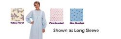 Reusable Patient Exam Gowns Long Sleeve * Yellow Floral * Lace trimmed yoke, puckered sleeves and a gently fitted bustline * Practical wrap-around design with snap closures * One size fits all * One gown per package *