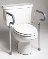Toilet Guard Rails Cantilevered arm design maximizes transfer flexibility and user comfort * Accomodates standard or elevated toilets * Height adjustable: 26
