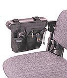 Wheelchair - Accesso Pouch with pockets features medium storage pocket with zipper closure * Zipper closure feature easy-pull zipper cord * 2 Small storage pockets * Convenient hanging design * Adjustable loop attachment attaches easily to side area of scooter arm * Available in black * 8
