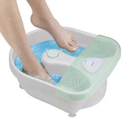 Foot Water Massagers This item does not heat up the water * Warm water needs to be added and the temperature of the water decreases every 5 mins * Sink your feet into the deep foot bath and let the heated warm water and bubbles soothe and pamper your soles * You can choose one of the three pedicure attachments to specifically massage different areas of your feet * One touchpad control for the bubbles and heat * 2 bubble strips * 3 pedicure attachments with a storage attachment * Nonslip feet * Attractive translucent splashguard * UL and CUL listed * Limited One Year WarrantyDIMENSIONS :15