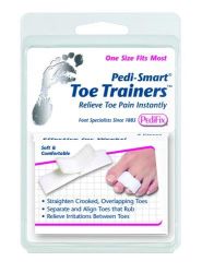 Toe Alignment Splint * Reduce pain and friction associated with crooked, overlapping and/or flexible hammer toes with this comfortable slip-on pad
* Adjustable loop gently encourages proper toe alignment while a soft, dual-layer cushion comforts the ball-of-foot area
* Single and double toe straighteners are interchangeable for left or right foot
