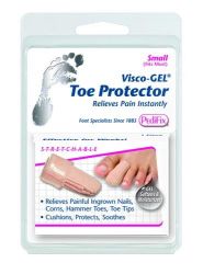 Toe Caps/Protectors/Cushions * Relieves corns, ingrown nails, blisters and other toe irritations
* Soft fabric-covered cap surrounds, protects and soothes with our exclusive Gel to absorb pressure and friction while releasing mineral oil to soften and moisturize skin