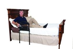Bed Rails & Fall Protectors Extendable Legs - Provides added stability when standing up * Ergonomic Cushion Handle - Allows for easy transfer in and out of bed * 4-Pocket Organizer - Provides storage space for handy items * Anti-Slip Grips - Secures rail in-between mattress and bed frame * Height Adjustment - Accommodates any home or hospital bed * Easy Installation - Installs in seconds with no tools required * Depth of horizontal support structure under mattress: 20